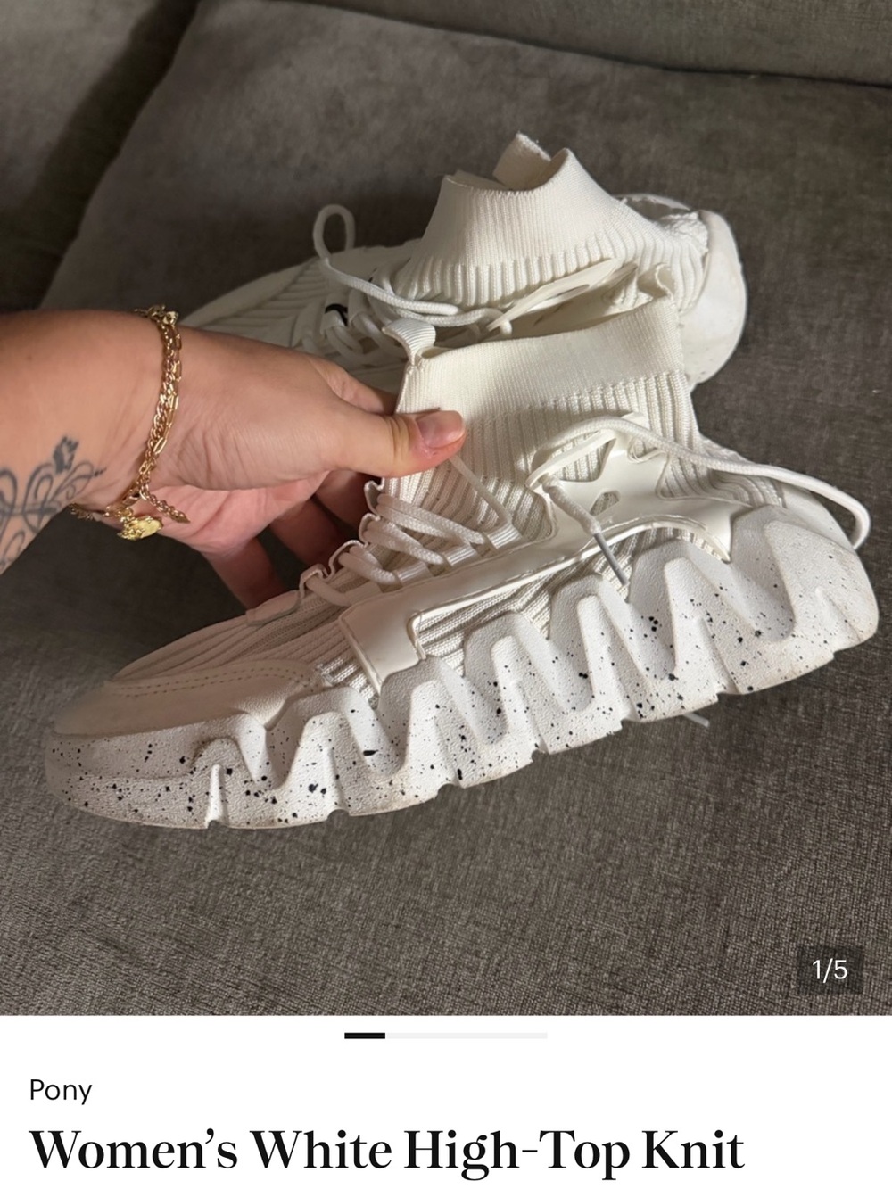 Pony Women’s Cream/White High-Top Knit Sneaker with Speckled Sole